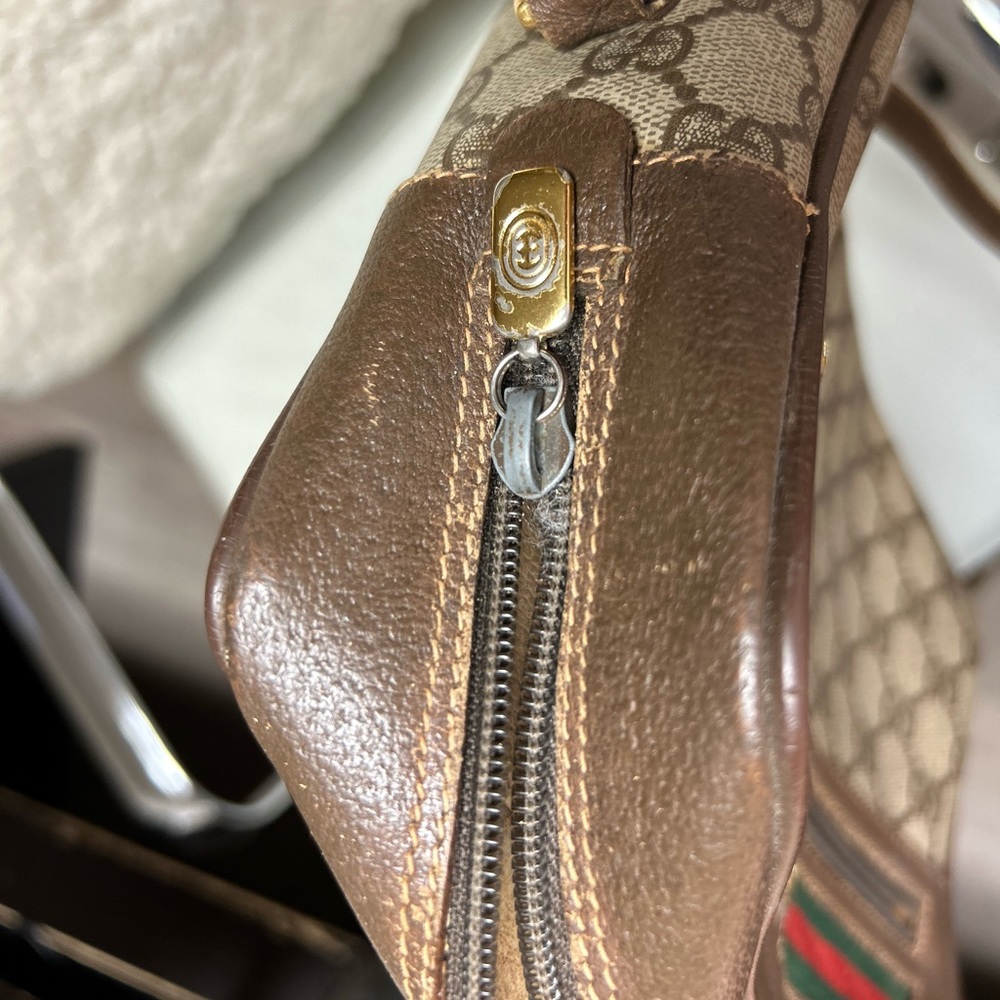 Authentic Vintage Gucci Brown Leather GG and GRG Webbing Accent Bag - Picture 3 of 13
